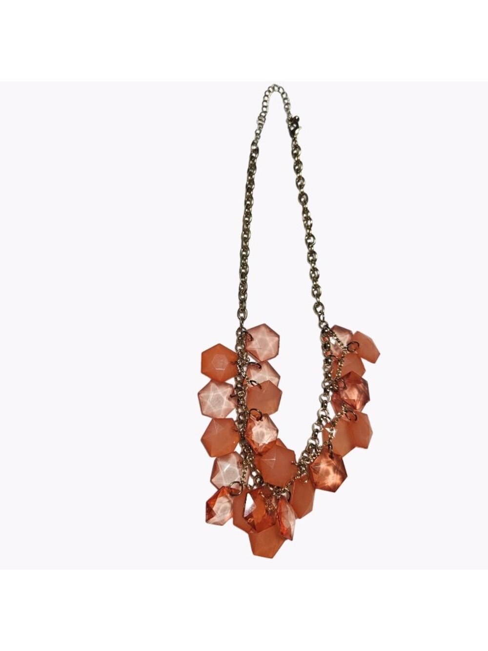 Retro Orange Faceted Chunky Nugget Beaded Necklace 60s 70s Statement Jewelry